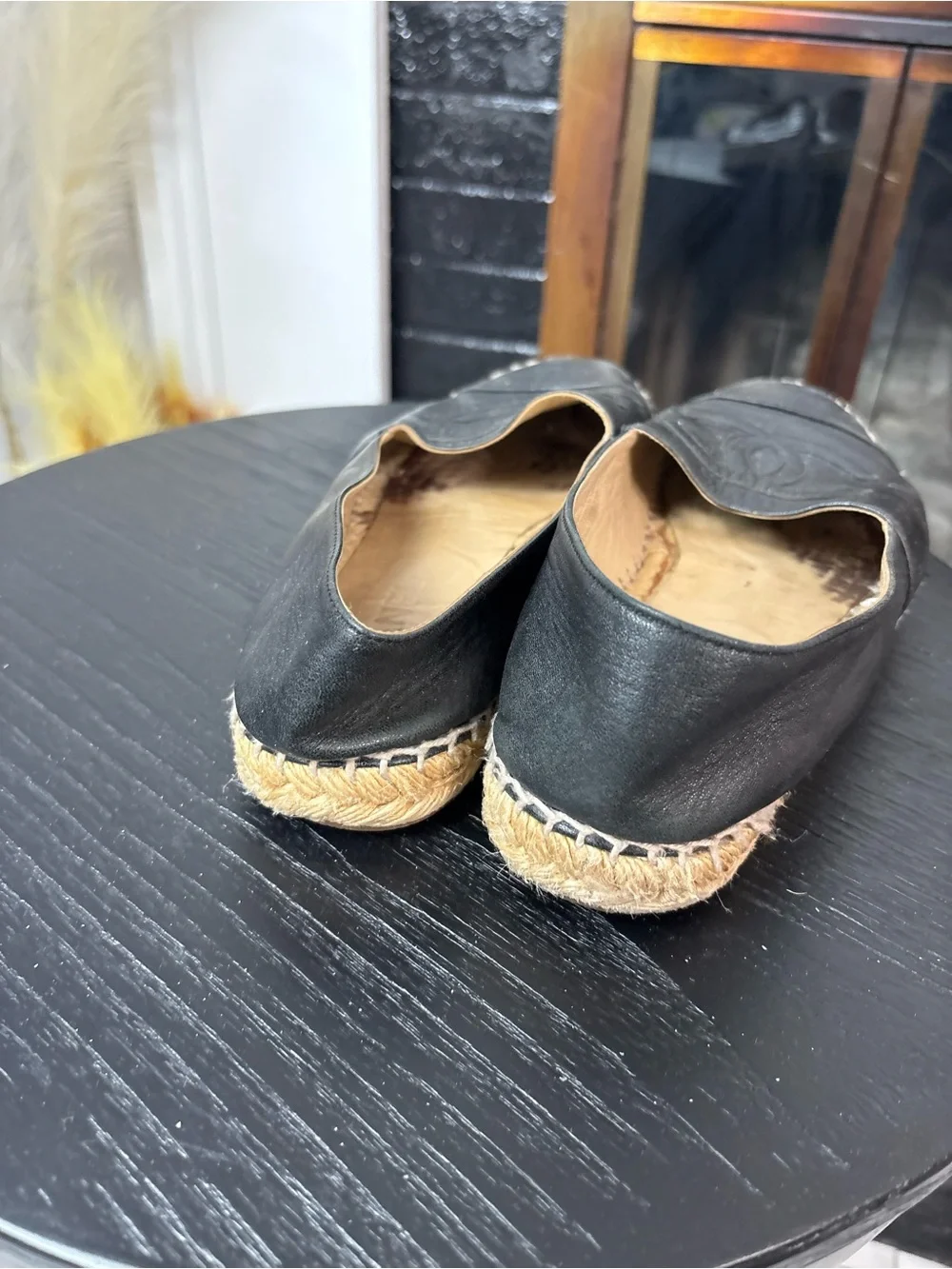 CHANEL Black Leather Espadrilles with CC Logo